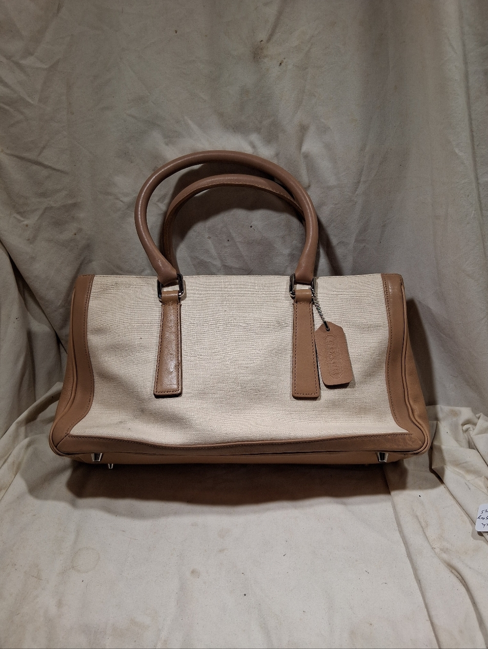Vintage Coach Bonnies Legacy Linen Canvas Camel Satchel